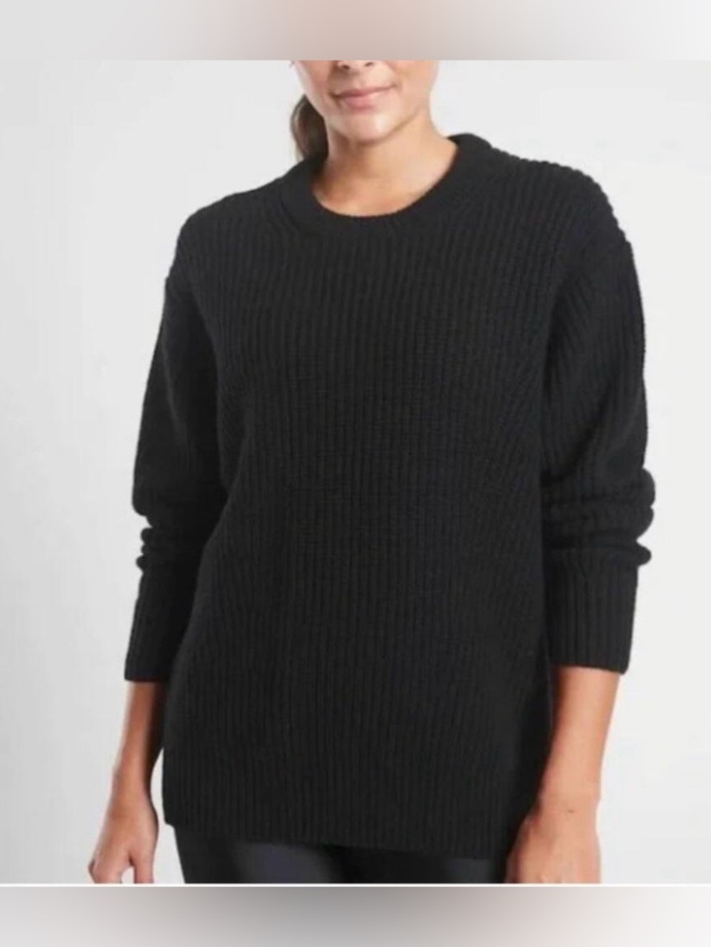 Athleta Cascades Chunky Oversized Black Knit Wool blend Sweater size S